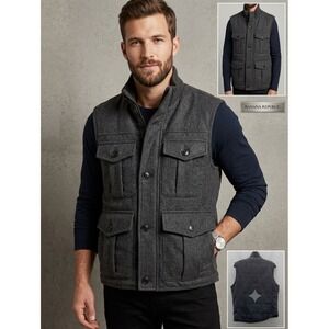 Banana Republic Men Wool Blend Utility Vest Charcoal Gray Quilted Puffer $129-S